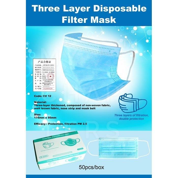 CV 12 Three Layer Disposable Filter Mask